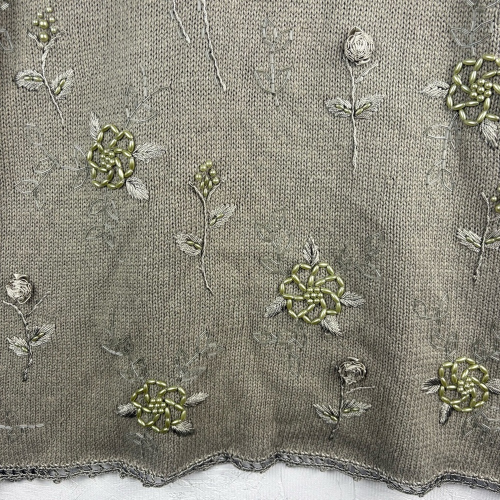 Vintage Shenanigans Embroidered and Beaded Beige Crocheted Sweater L - Picture 4 of 11